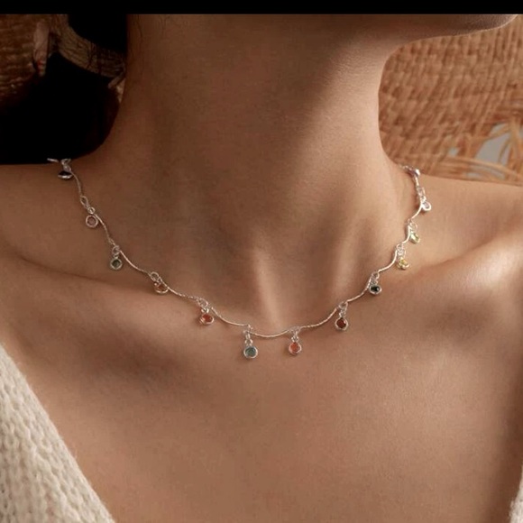 Candy Color Rhinestone Pendant Choker Necklace (Silver) - Picture 2 of 6